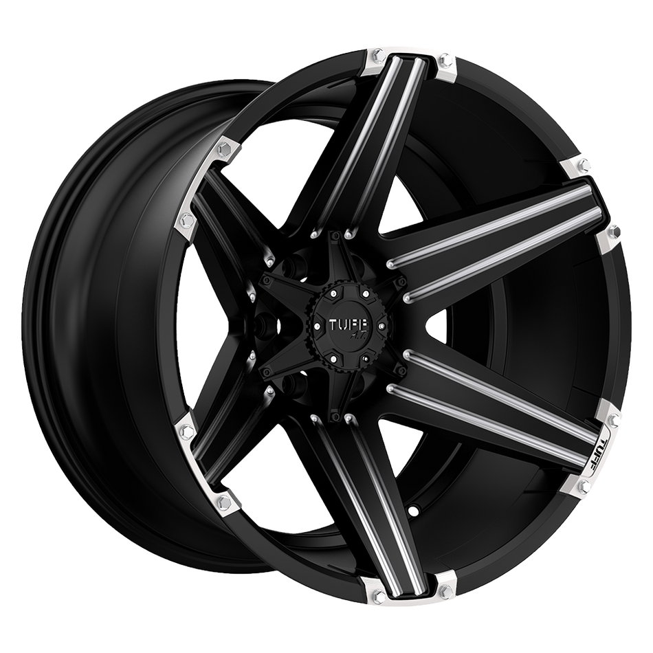 Tuff T12 Satin Black W/ Milled Spokes And Brushed Inserts Wheel