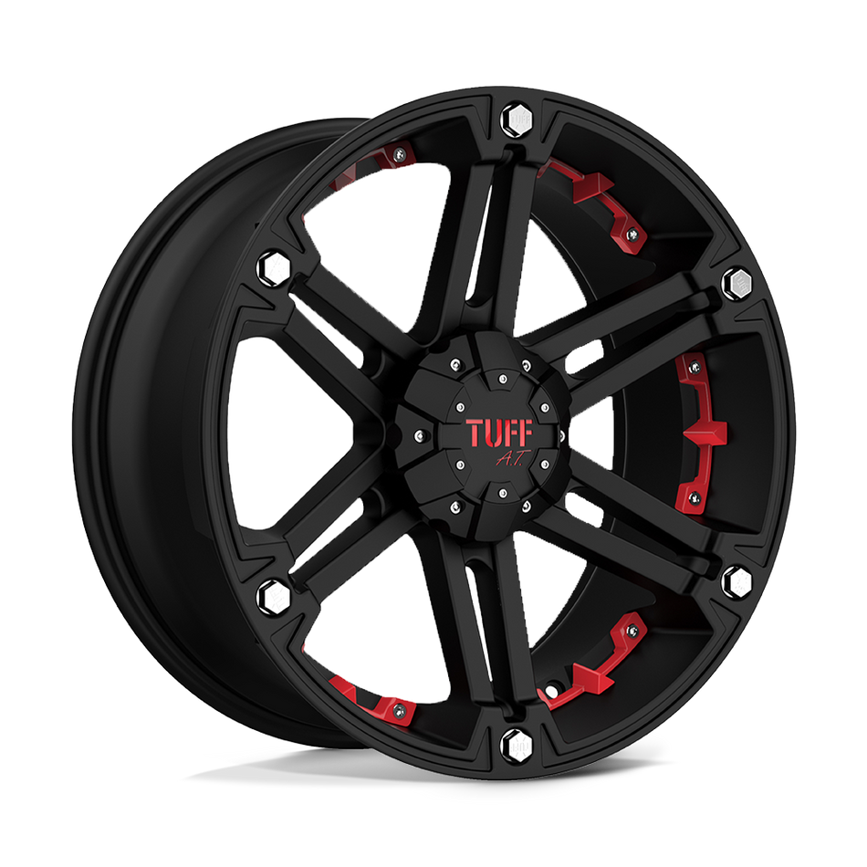 Tuff T01 Flat Black W/ Red Inserts Wheel