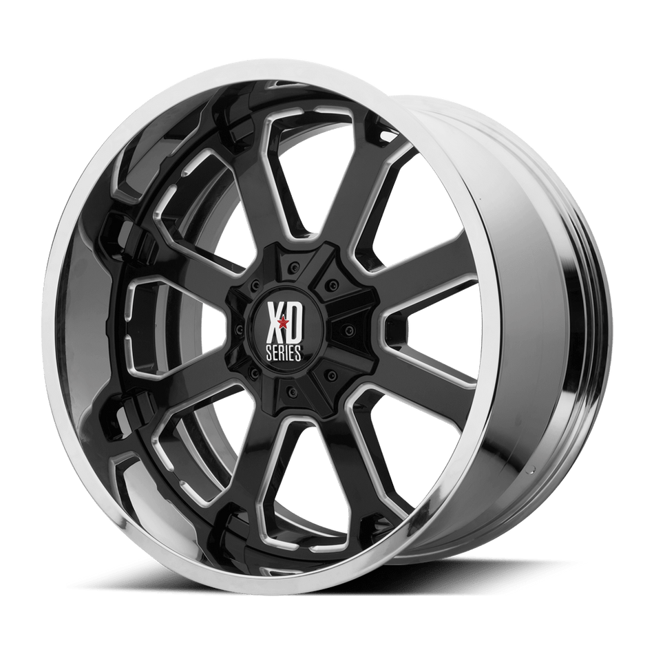 XD XD202 BUCK 25 Gloss Black Milled Center Chrome Lip Wheel