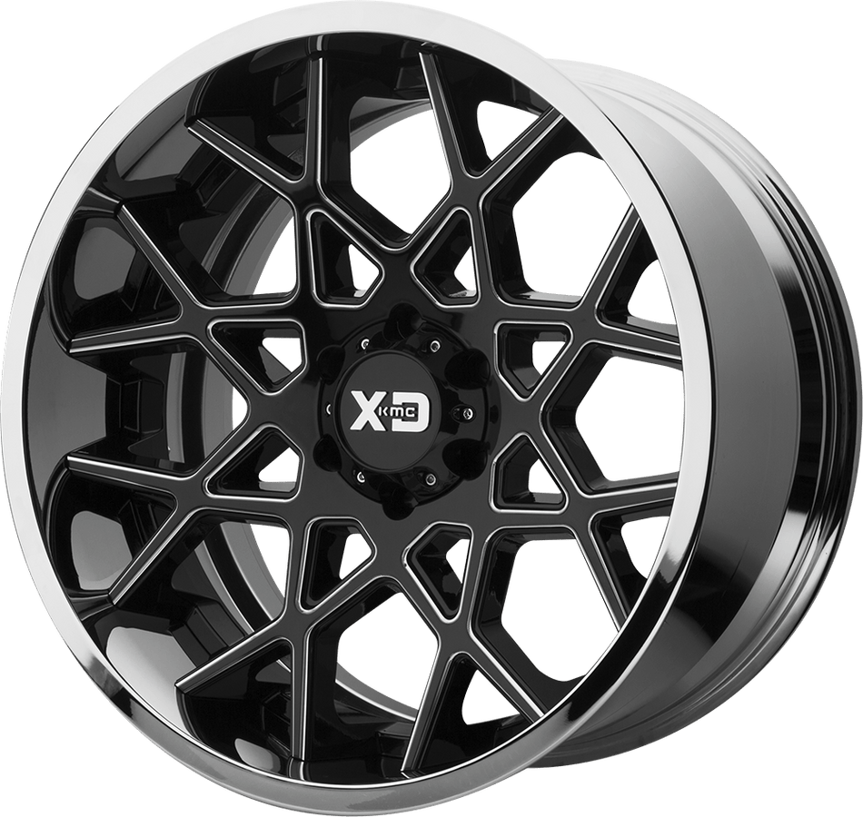 XD XD203 CHOPSTIX Gloss Black Milled Center Chrome Lip Wheel