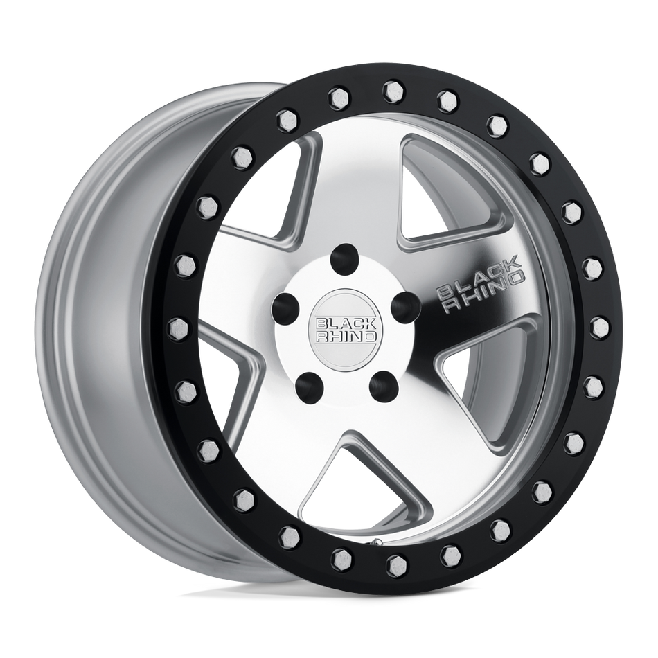 Black Rhino Hard Alloys CRAWLER Silver W/ Mirror Face & Black Lip Ring Wheel